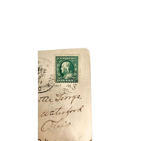 Antique 1911 JB Embossed Christmas US Benjamin Franklin One Cent Stamp Postcard - Picture 7 of 8